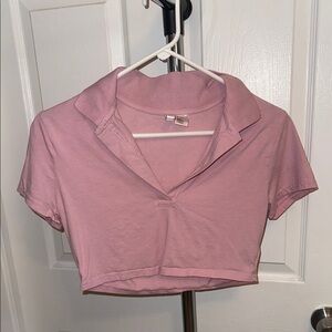 Pink Collared Women's Crop Top